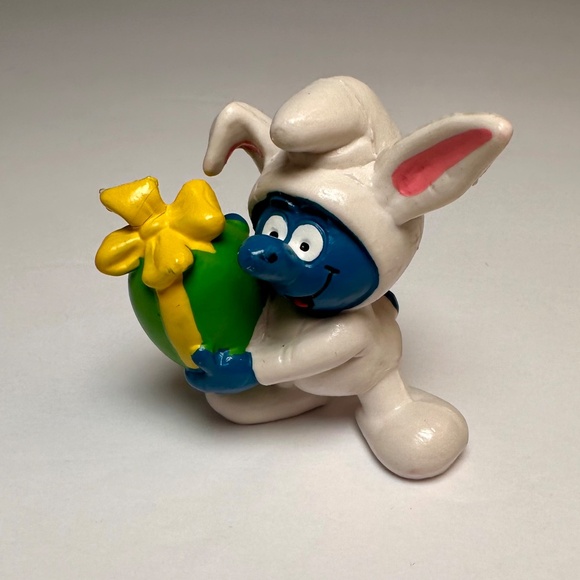 Vintage Easter Bunny Smurf Figurine 1982 Schleich Peyo Portugal Smurfs - Picture 4 of 5